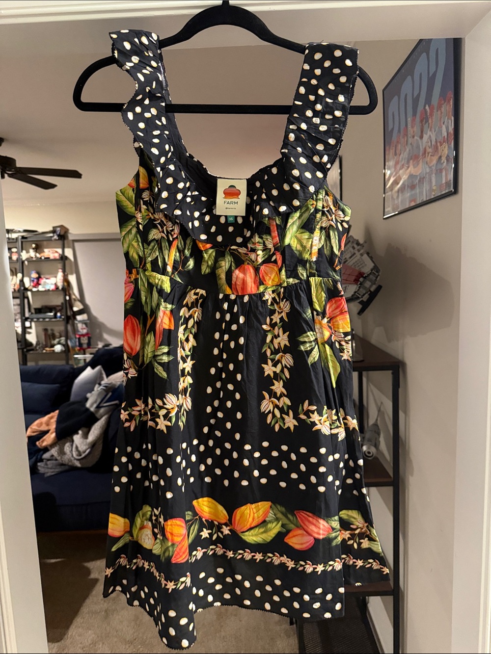 FARM Rio Black Polka Dot Tropical Floral Sundress